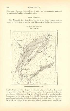 LAKE MISATASSINI,TOPOGRAPHY OF LABRADOR,CANADA,1893 Map