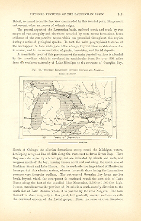SILURIAN ESCARPMENT BETWEEN CHICAGO_NIAGARA,1800s Antique Map