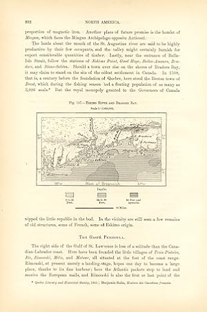 ESKIMO RIVER AND BRADORE BAY,CANADA,1800s Antique Map