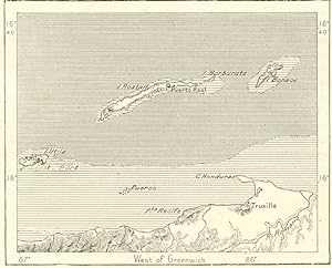 BAY ISLANDS , HONDURAS, 1800s Antique Map