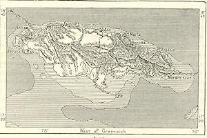 CHIEF TOWNS OF JAMAICA, 1800s Antique Map