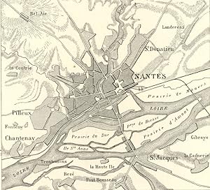NANTES,Loire-Inferieure,France,1800s Antique Map