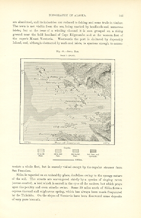 SITKA BAY,ALASKA,1893 WOOD ENGRAVED HISTORICAL MAP