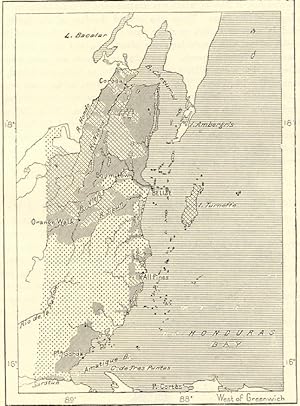 DOMAINS OF BRITISH HONDURAS,1800s Antique Map