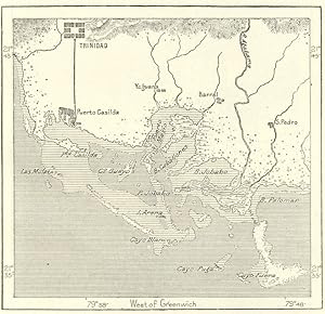 TRINIDAD AND ITS HARBOURS,Cuba, 1800s Antique Map