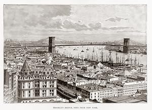 BROOKLYN BRIDGE,NEW YORK VIEW,1893 Historical Print