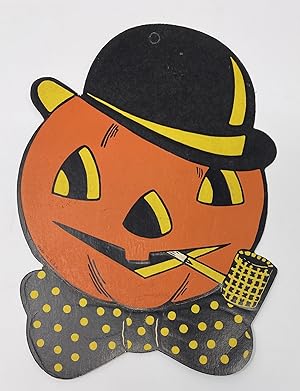 Jack-O-Lantern Pumpkin Head with Bowler Hat and Pipe-- Halloween Decoration