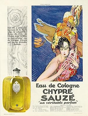 "SAUZE : Eau de Cologne CHYPRE" Annonce originale entoilée / Héliochromie par Jean-Gabriel DOMERG...