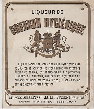 "LIQUEUR DE GOUDRON HYGIÉNIQUE Eugène VINCENT" Étiquette-chromo originale (entre 1890 et 1900)