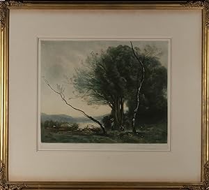 Henry Scott Bridgwater after J. B. Corot - Early 20thC Mezzotint, River Foraging