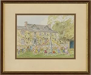 John Ashwell - 1986 Watercolour, Maypole Dancing