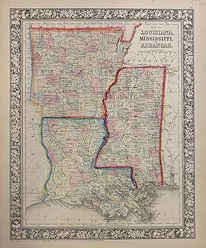 Map of Louisiana, Mississippi, and Arkansas