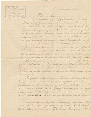 Timothée PARET lettre autographe signée Dumas Dorchain langue française