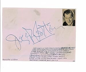 AUTOGRAPHS of 2 HOLLYWOOD MOVIE ACTORS, those of JOSEPH COTTEN who played roles in "Citizen Kane"...