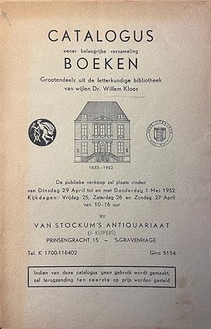 [Sale catalogue The Hague 1952] Catalogus eener belangrijke verzameling boeken Grootendeels uit d...