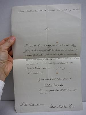 1858: LETTTER FROM COMMANDER OF THE IMPERIAL STEAMER  CORSE  TO POSTMASTER TO FORWARD MAIL
