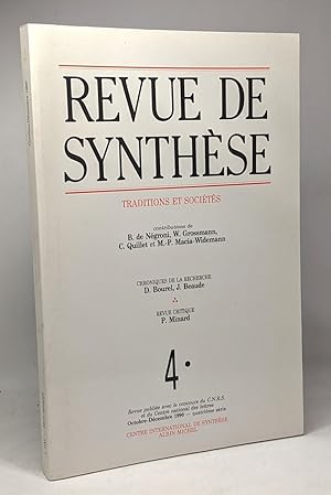 Revue de synthèse numéro 4 Octobre-Décembre 1990 : Traditions et sociétés