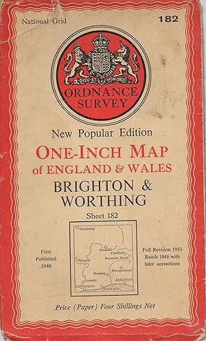 Ordnance Survey One-Inch Map Sheet 182 Brighton & Worthing 1946