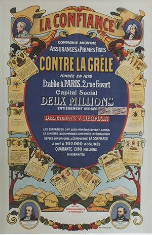 "LA CONFIANCE contre LA GRÊLE" Affiche originale entoilée / Litho 1945