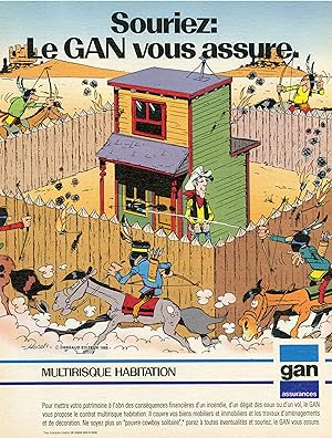 "Le GAN MULTIRISQUE HABITATION (LUCKY LUKE)" Annonce originale entoilée illustrée par MORRIS (1985)