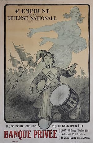 "4e EMPRUNT DE LA DÉFENSE NATIONALE 1918" Affiche originale entoilée : BANQUE PRIVÉE / Litho Marc...