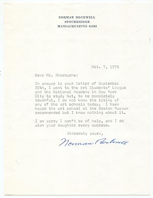 1975 American Artist Norman Rockwell Writes: "I went to the Art Students' League and the National...