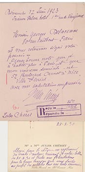 Collection of original autograph letters from Jules Chéret to his copyright attorney Jacques-Loui...