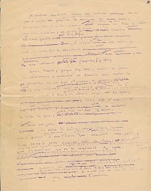 Marcel JOUHANDEAU manuscrit autographe 2 p. Dun-le-Palestel et BAT signé