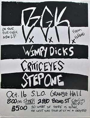 B.G.K., Wimpy Dicks, Criticeyes, Step One Concert Flier