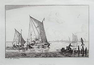SAILING BOATS, R.Zeeman marine, nautical, maritime etching original antique print 1880
