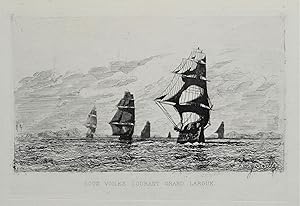 SHIPS UNDER SAIL, broad reach, nautical, marine, maritime antique print 1880
