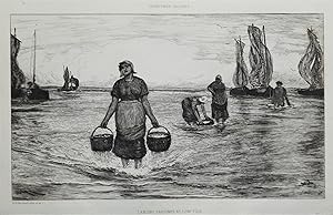 SARDINE FISHING boats fishermen R.W.Macbeth etching original antique print 1880