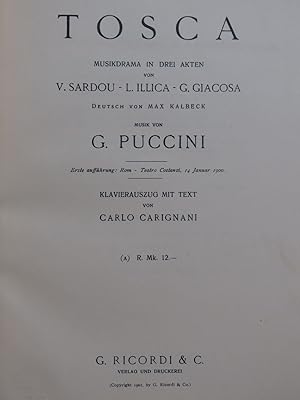 PUCCINI Giacomo Tosca Opéra Paroles en allemand Chant Piano