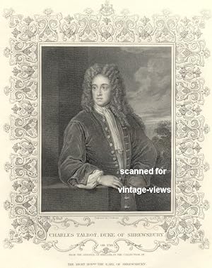 Historical Antique Portrait Print CHARLES TALBOT, DUKE OF SHREWSBURY