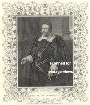 Historical Antique Portrait Print FRANCIS, LORD COTTINGTON