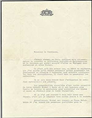 Henri d’ORLÉANS, comte de Paris (1908-1999) lettre signée éducation fils Michel