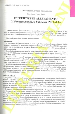 Esperienze di allevamento dì Penaeus monodon Fabricius in Italia.