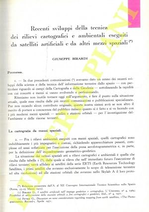 Recenti sviluppi della tecnica dei rilievi cartografici e ambientali eseguti da satelliti artific...