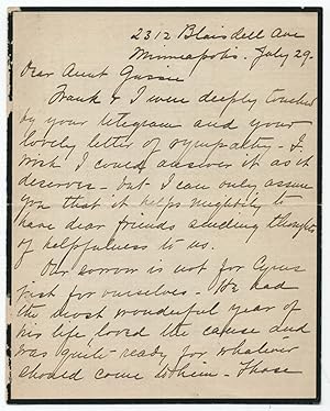 [Autographed Letter Signed]: A Mother Describes the Heroic Death of Her Son in a World War I Dogf...