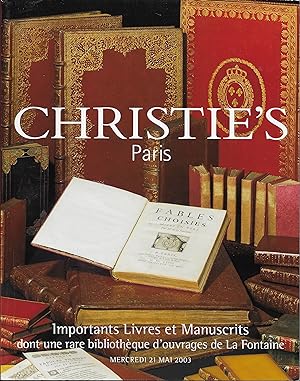 Importants Livres et Manuscrits dont une rare bibliothèque d'ouvrages de La Fontaine. Paris; 21 m...