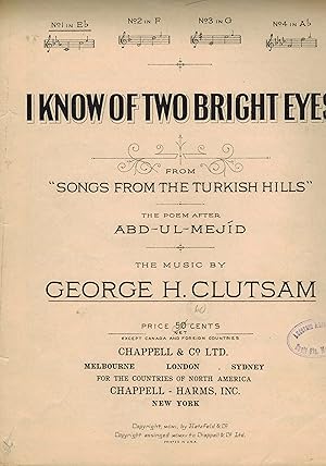 I Know of Two Bright Eyes - Vintage sheet Music in E Flat Frm Songs from the Turkish Hills