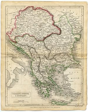 Historical 1820s Color Map TURKEY in EUROPE & HUNGARY