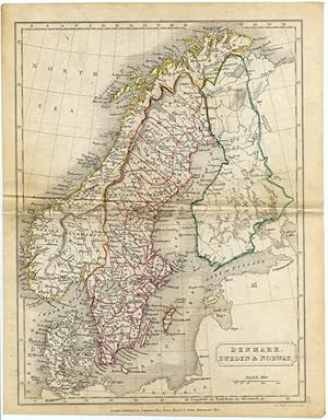 Historical 1820s Color Map DENMARK, SWEDEN & NORWAY