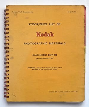 STOCK / PRICE LIST OF KODAK PHOTOGRAPHIC MATERIALS (Gov. Ed 1960)
