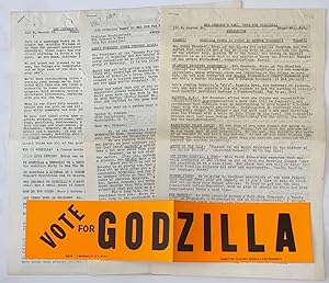 End Johnson's War! Vote For Godzilla! [three issues of the newsletter, with bumpersticker]