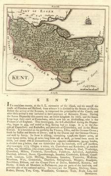 1784 Colored Historical Map of Kent