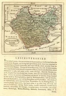 1784 Colored Historical Map of Leicestershire
