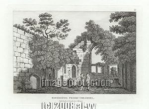 1783 Historical copper engraving of Birkhedde Priory in Cheshire
