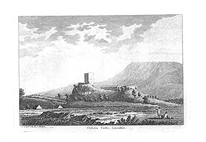 1784 Historical copper engraving of Clitheroe Castle in Lancashire