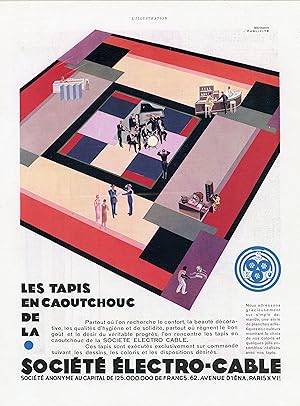 "TAPIS CAOUTCHOUC de la SOCIÉTÉ ÉLECTRO-CABLE" Annonce originale entoilée par EHRMAN PUBLICITÉ po...